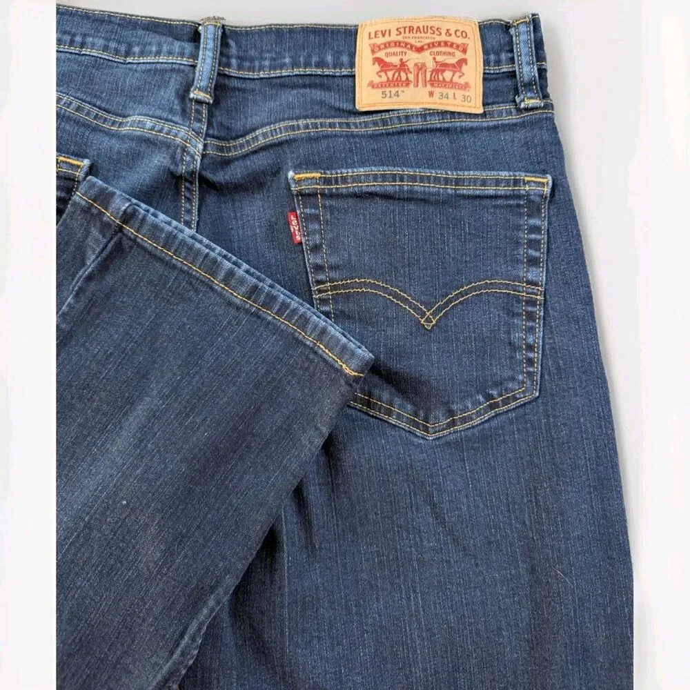 Levi’s 514 Jeans Mens 34x30 Straight Fit Blue Denim Casual Comfort Stretch