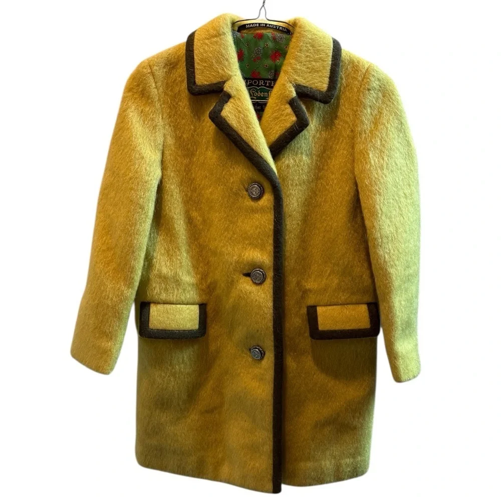 VTG Lodenfrey 60s Austrian Yellow Loden Wool Mohair Coat Petite XXS/Kids 12