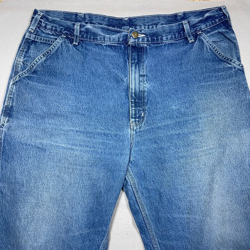 Carhartt Dungaree Jeans Men 42x34 Original Fit Blue Denim Carpenter Workwear