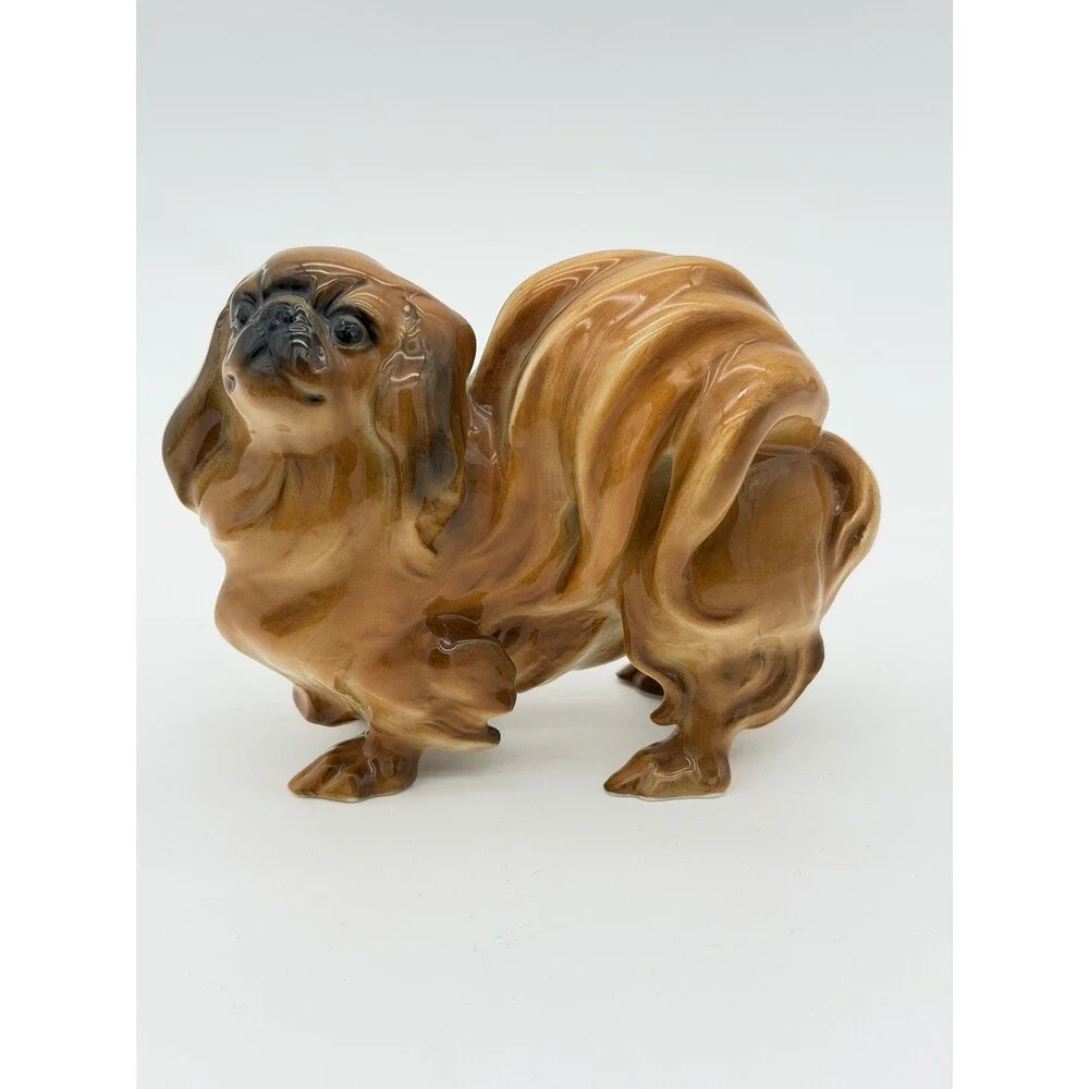 Hutschenreuther Porcelain Germany pekinese Dog Glossy Painted Figurine Brown