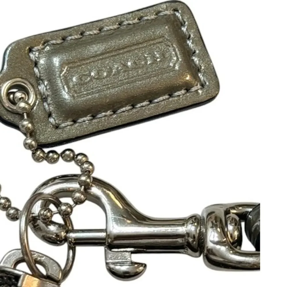 Coach Metallic Green Leather Wristlet – Silver-Tone Zip Clutch / Wallet