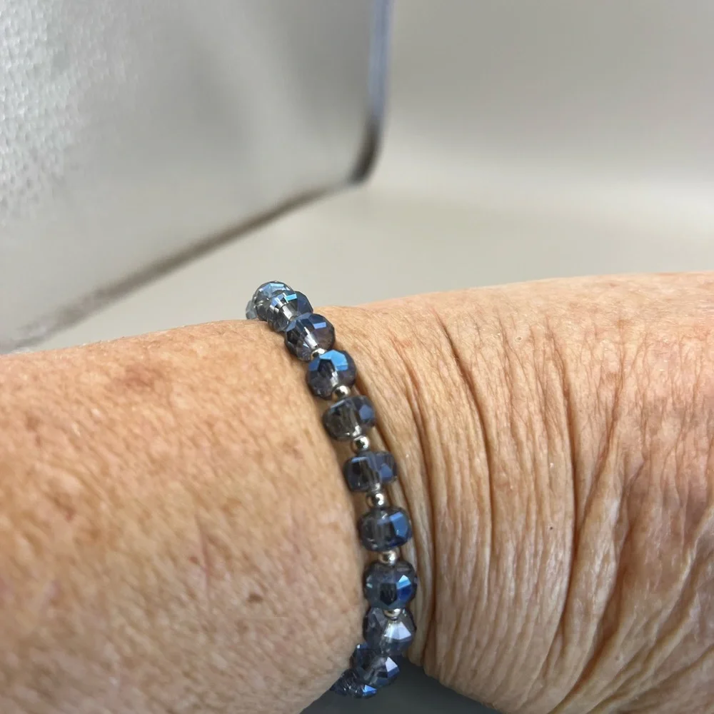 Elegant Silver and Blue Beaded Bracelet Set
