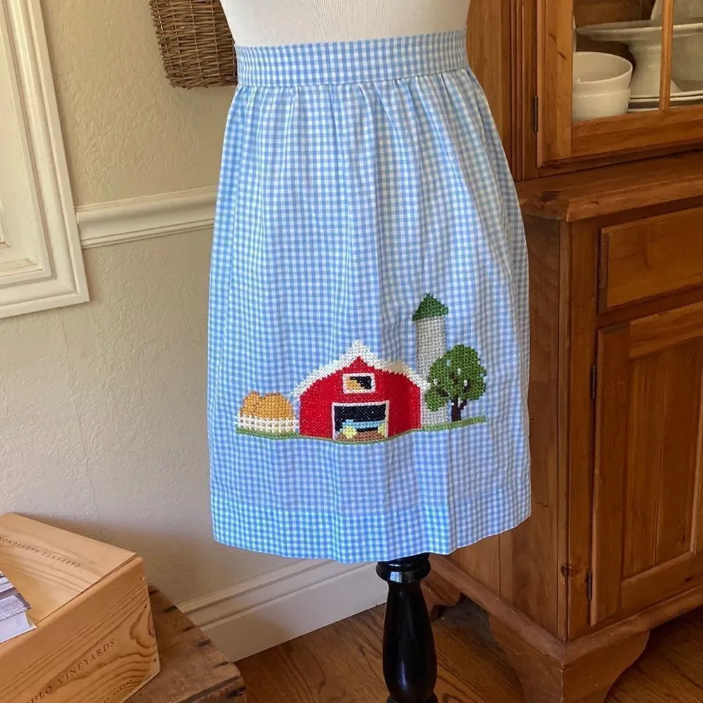 Handmade Cross Stitch Gingham Country Grannycore Apron