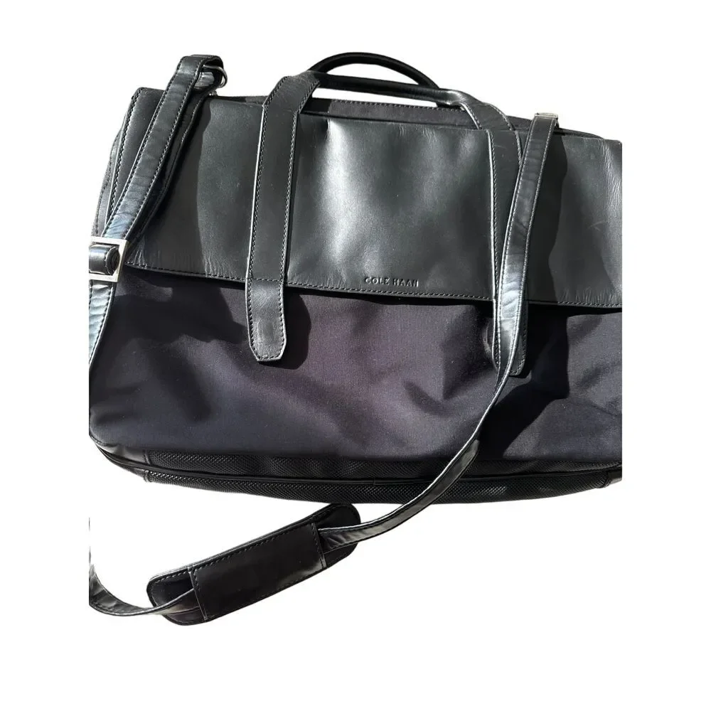 Cole Haan Briefcase Laptop Case‎ Bag Removable Strap Nylon Leather Multi Pockets