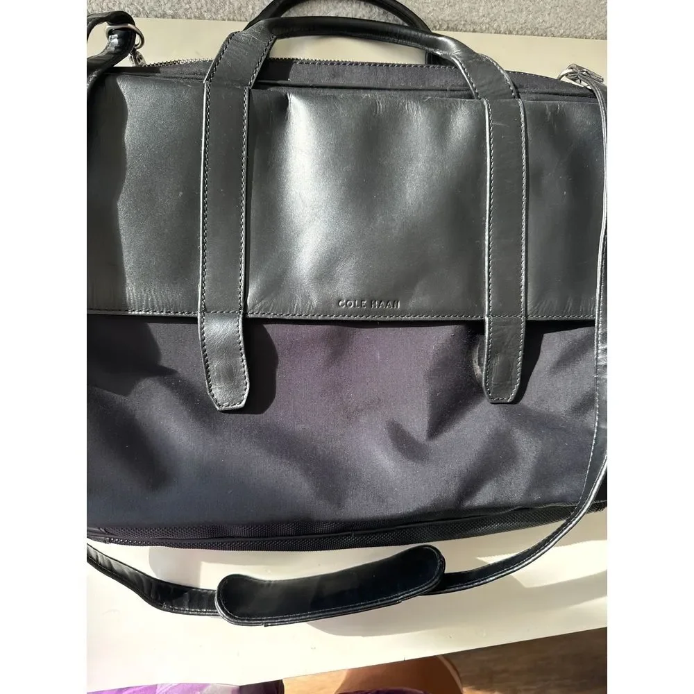 Cole Haan Briefcase Laptop Case‎ Bag Removable Strap Nylon Leather Multi Pockets