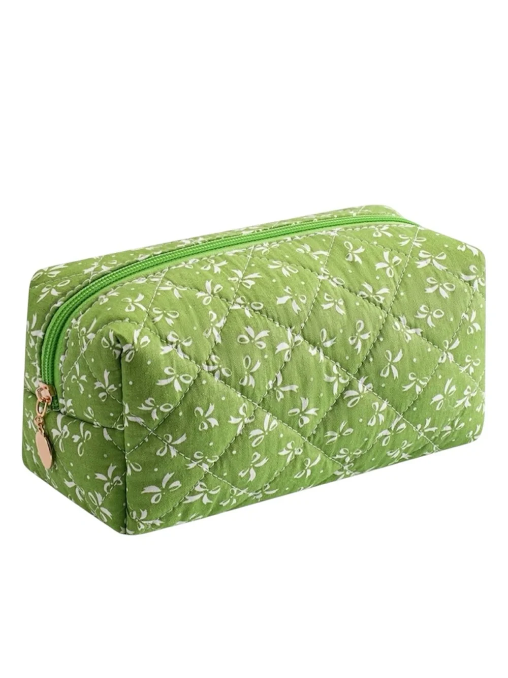 NEW Small Green Quilted Floral Cosmetic Bag