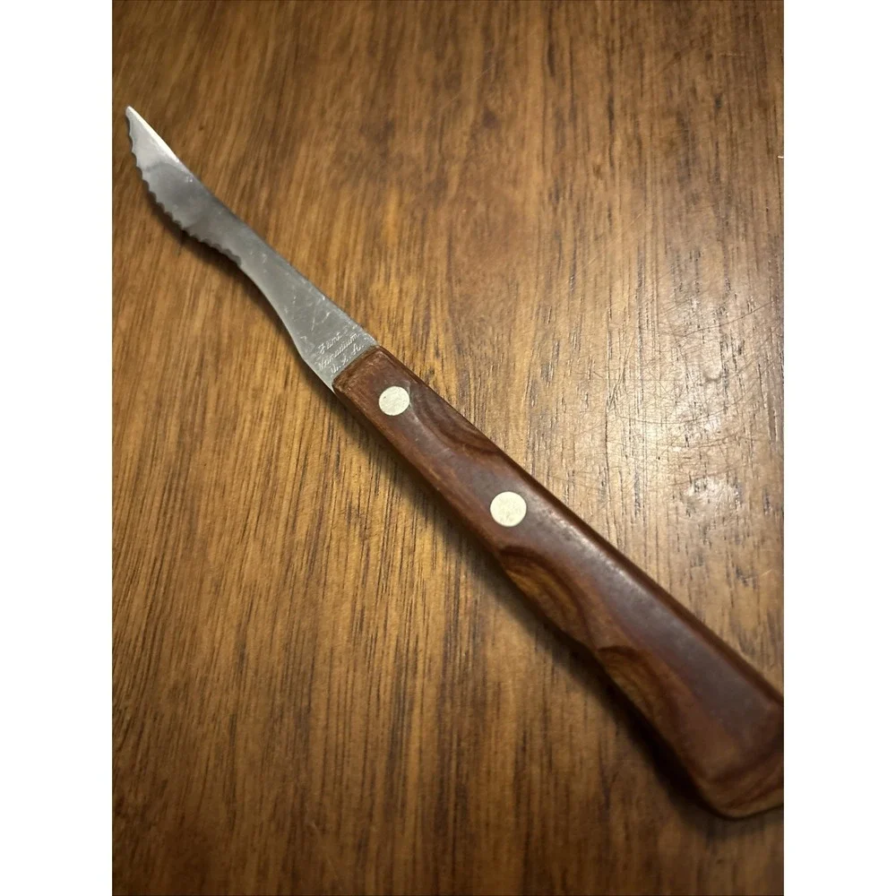 Vintage Flint Vanadium Stainless Grapefruit Knife Wood Handle USA Curved
