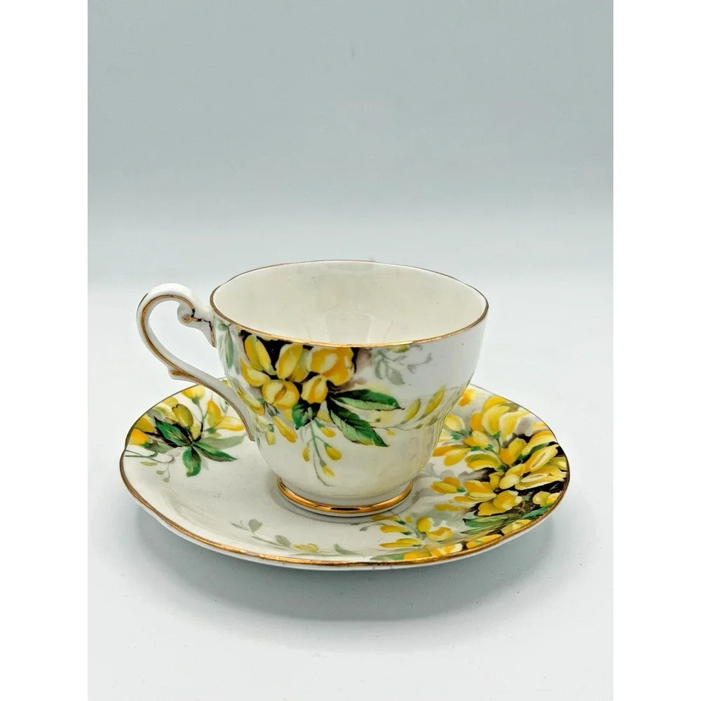 Royal Standard Laburnum Bone China Tea Cup & Saucer England Yellow Floral