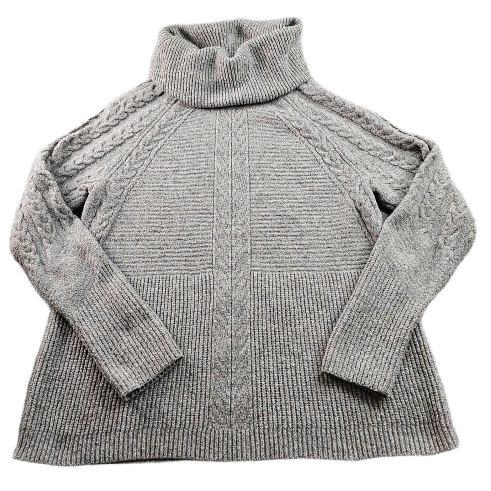 Liz Claiborne Sweater Women L Gray Soft Marled Cable Knit Long Sleeve Turtleneck