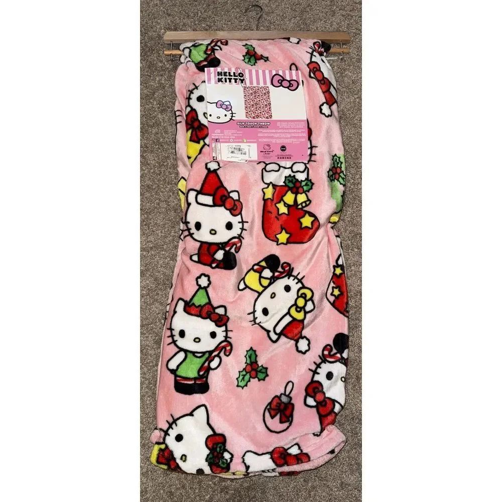 Hello Kitty Mistletoe‎ Pink Christmas Holiday Silk Touch Throw Blanket 50