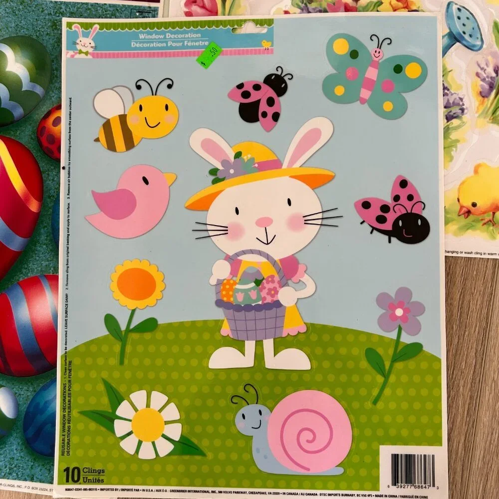 Vintage Easter Window Clings Lot of 7 Sheets Spring Vinyl Sticker