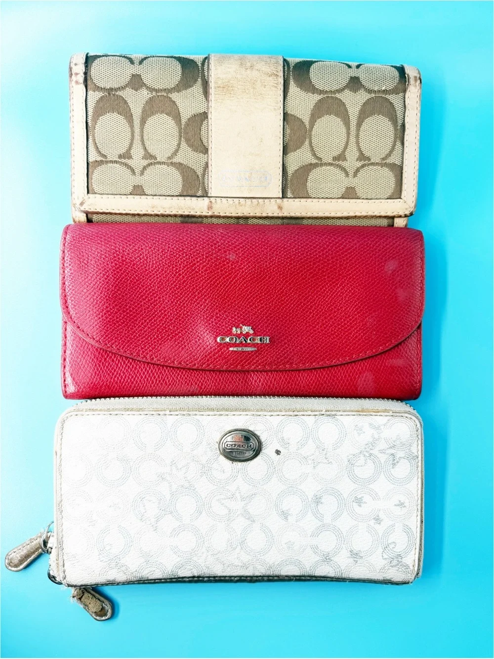 COACH Project Long Wallet Bundle Lot Leather Monogram Zip Flaw Red