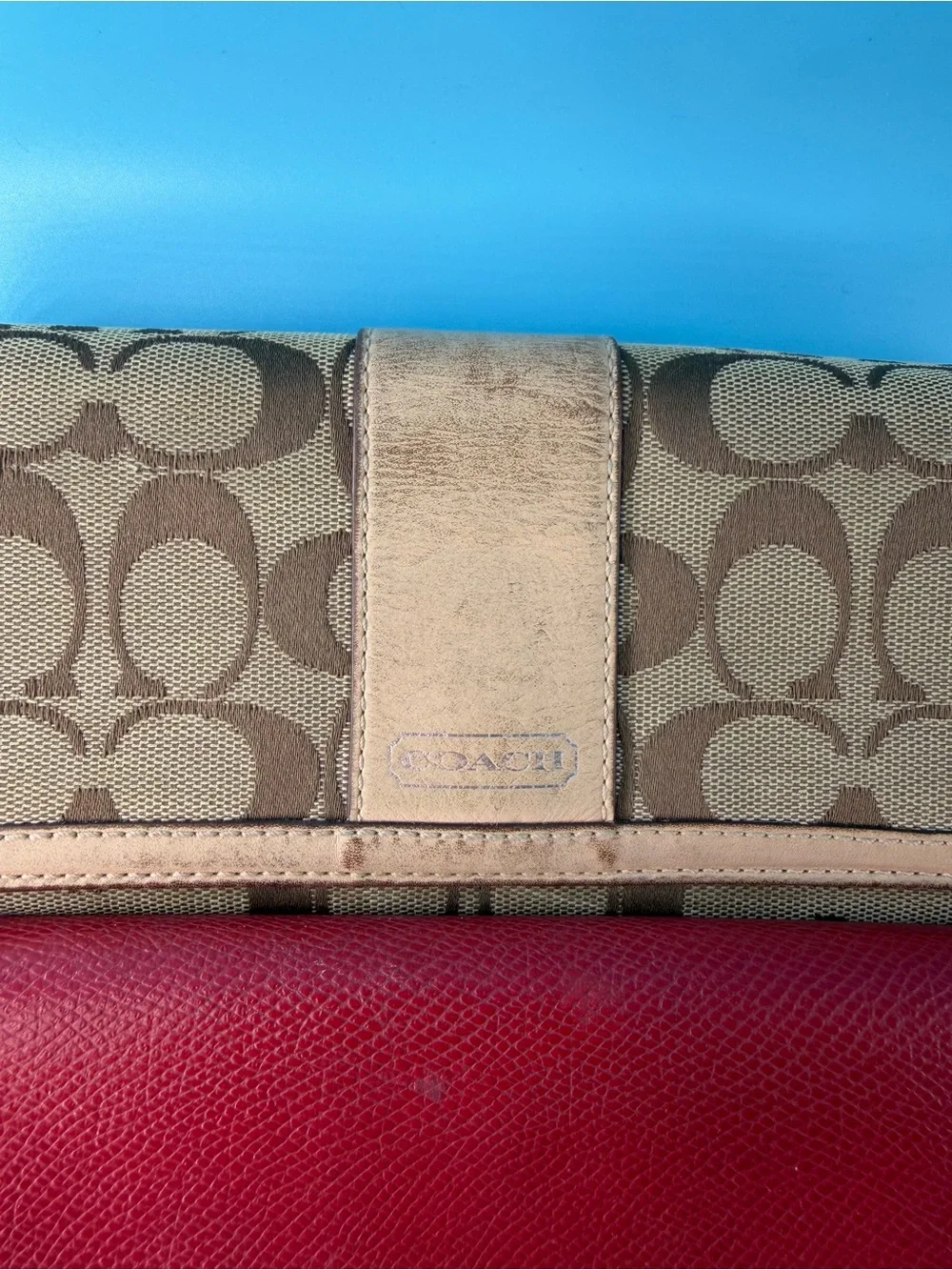 COACH Project Long Wallet Bundle Lot Leather Monogram Zip Flaw Red