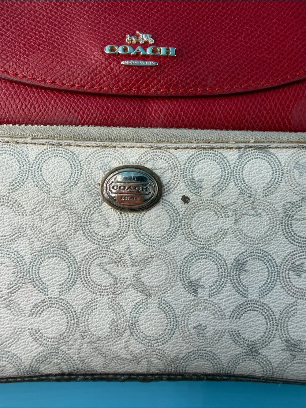 COACH Project Long Wallet Bundle Lot Leather Monogram Zip Flaw Red