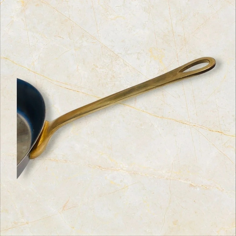 VTG Frying Pan 11” Stainless Steel Brass Handle Heavy - Great!