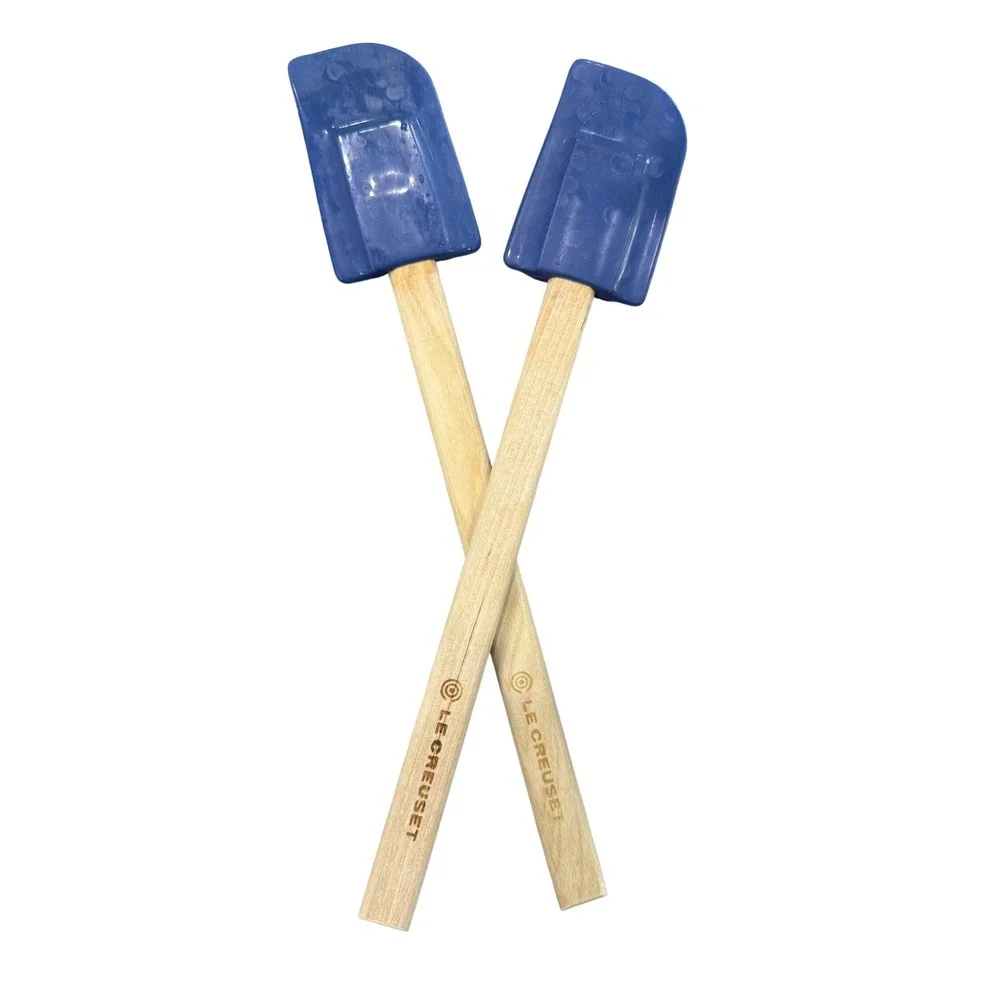 Le Creuset Blue Silicone Spatulas with Wood Handles Set of 2 Kitchen Tools