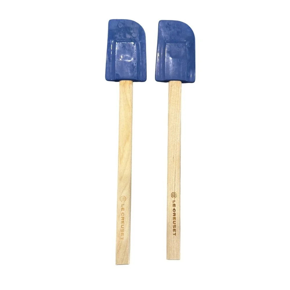 Le Creuset Blue Silicone Spatulas with Wood Handles Set of 2 Kitchen Tools