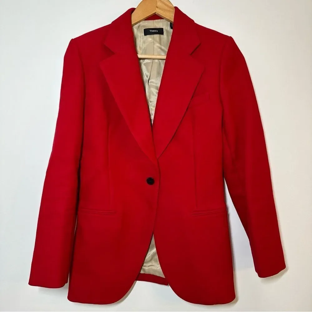 Theory Cinched Moleskin Double Blazer Red Womens size 2