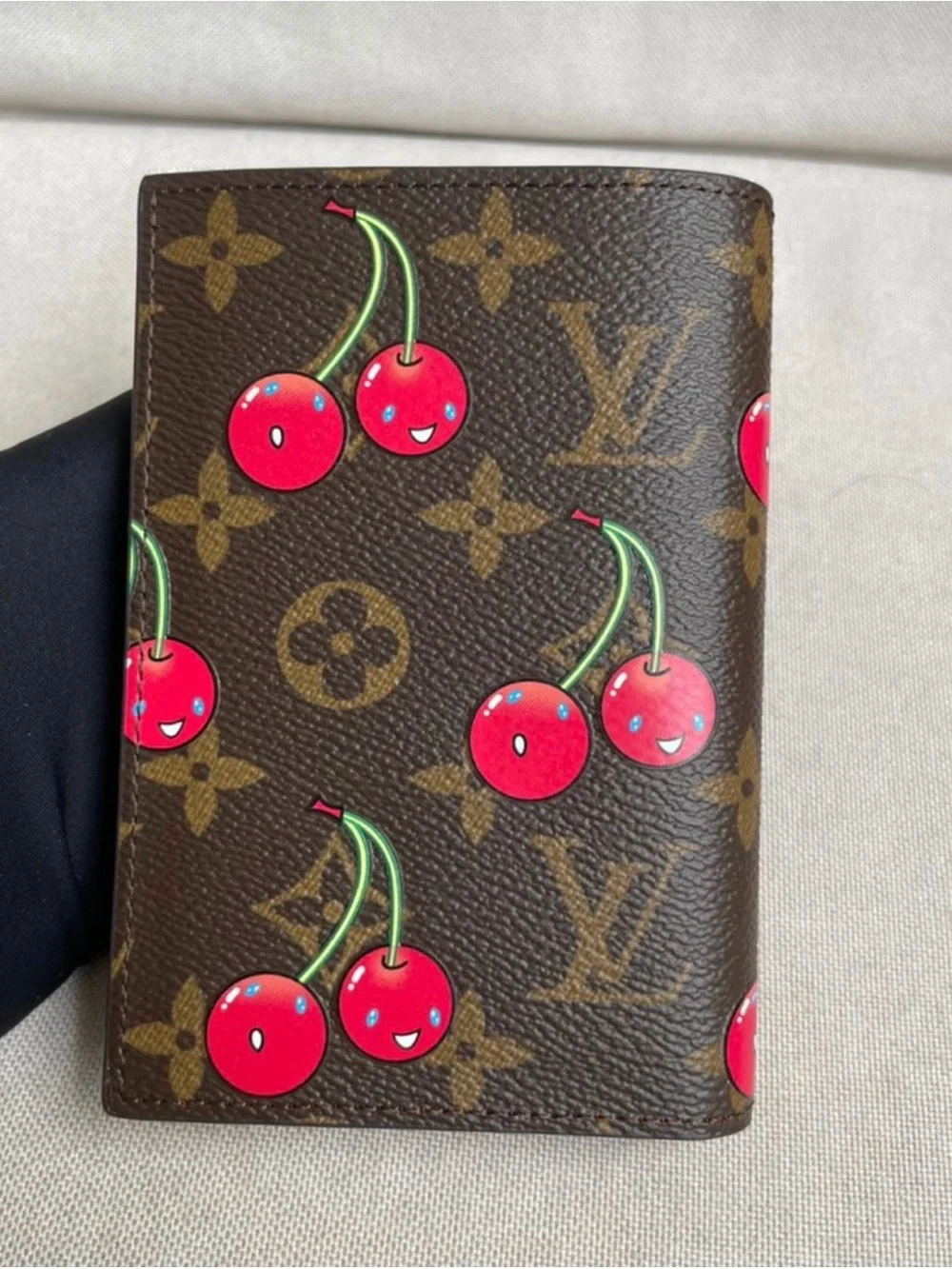 Louis Vuitton Brown Monogram Card Case with Red Cherry Print