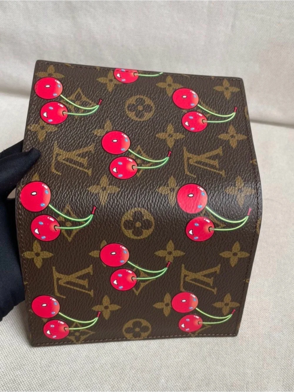 Louis Vuitton Brown Monogram Card Case with Red Cherry Print
