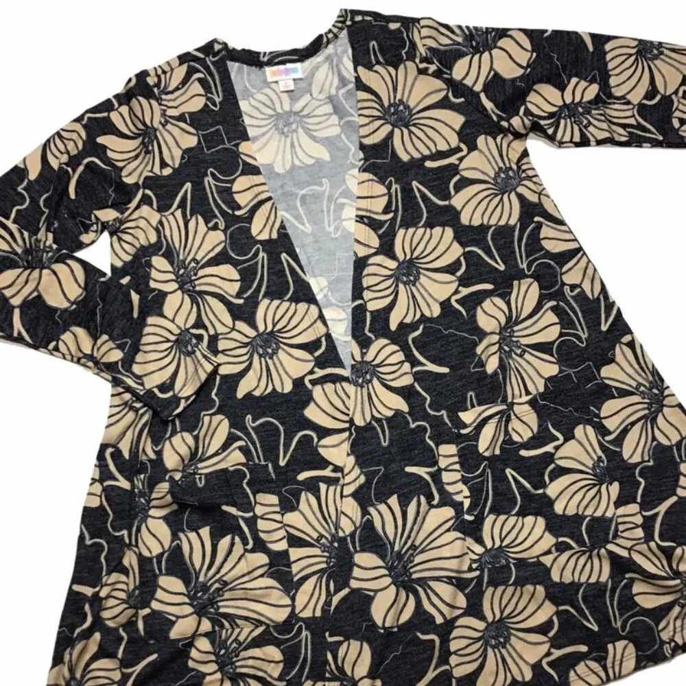 NEW L LuLaRoe Caroline Long Sleeve Swing Cardigan Sweater Black Tan Floral Open