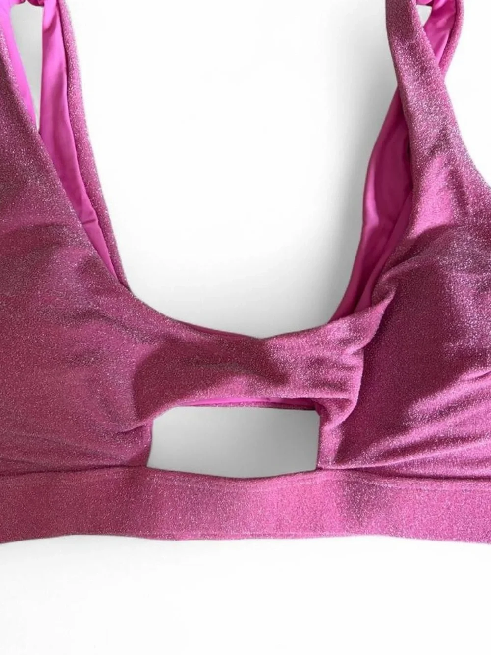 Berlook pink lurex cut out curvy bikini top 1X