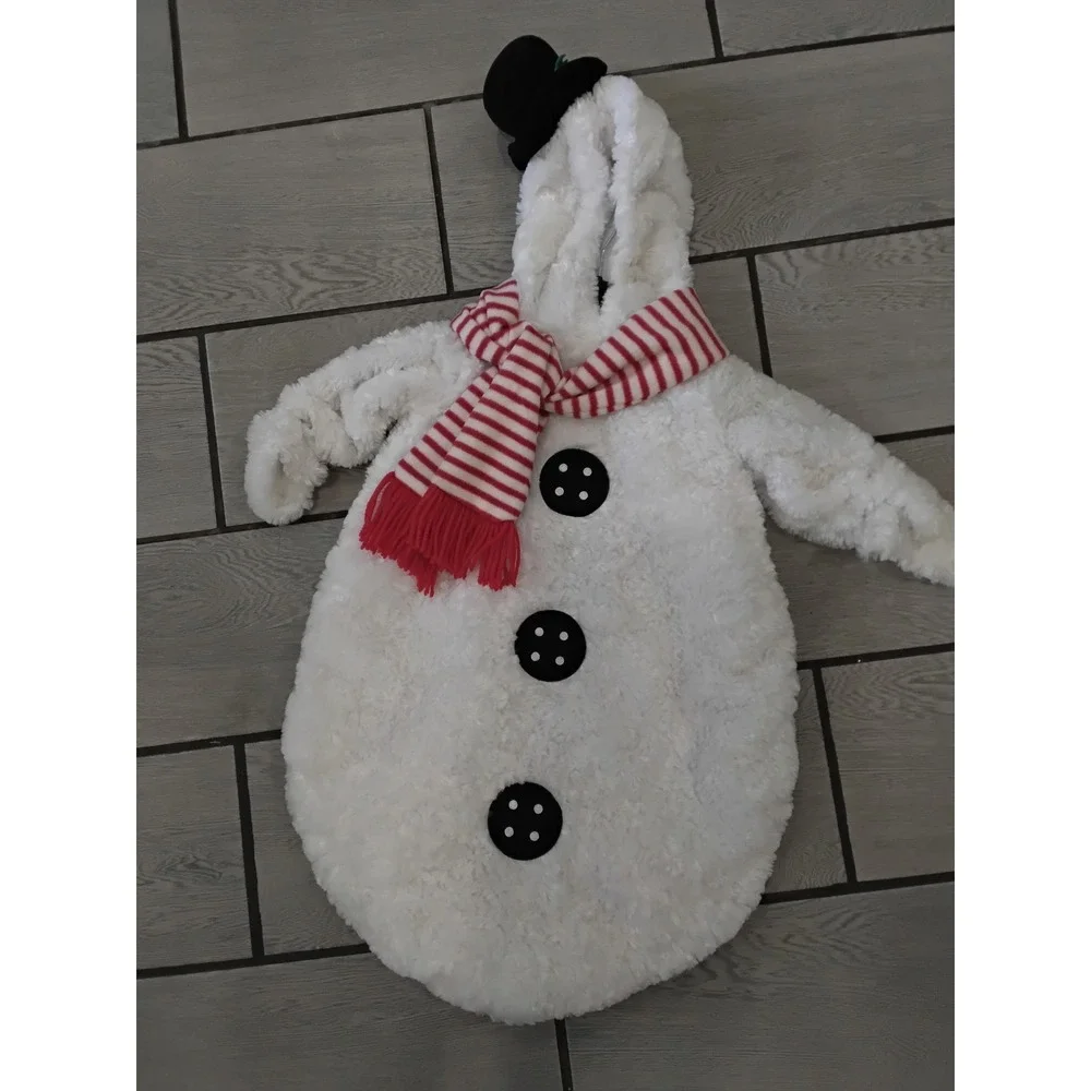 Miniwear Baby Snowman Costume Plush Faux Fur Hooded 0-9 Months White Red
