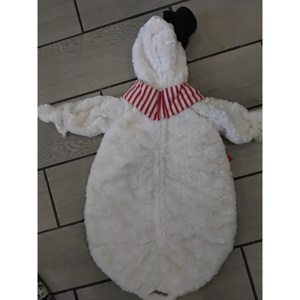 Miniwear Baby Snowman Costume Plush Faux Fur Hooded 0-9 Months White Red