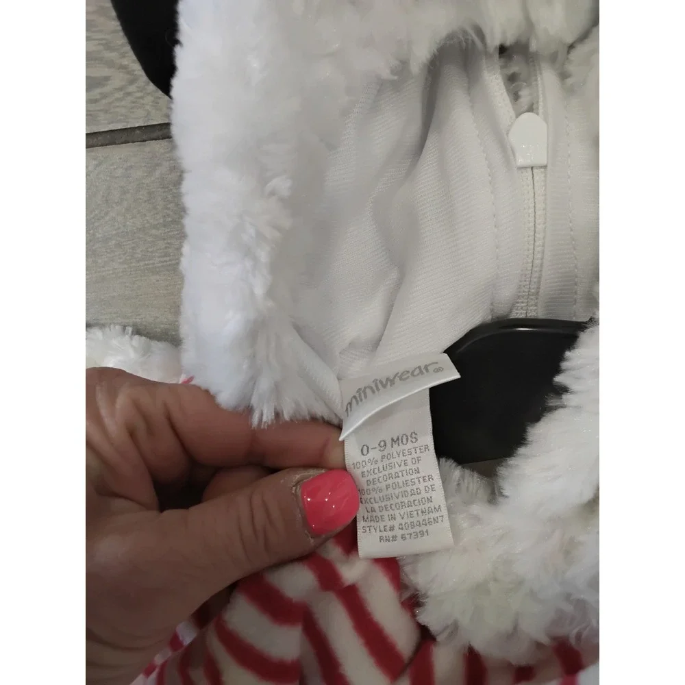 Miniwear Baby Snowman Costume Plush Faux Fur Hooded 0-9 Months White Red
