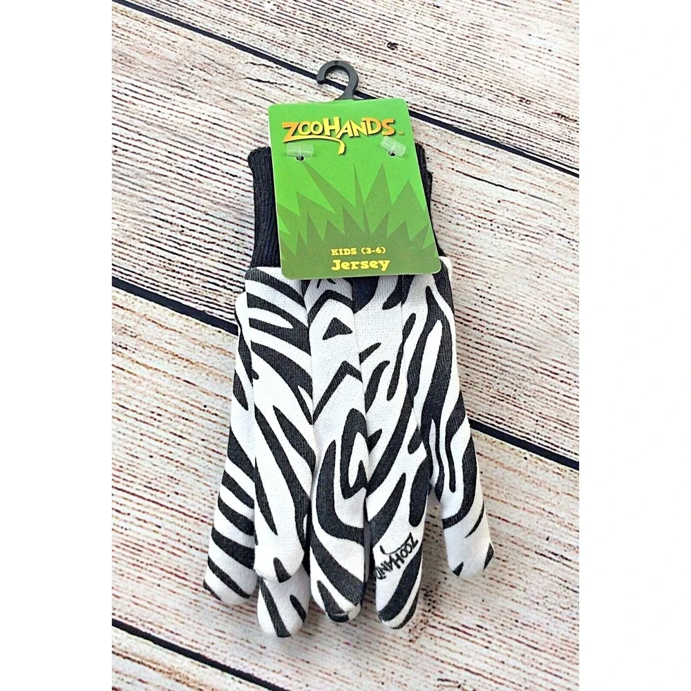 NWT Zoohands Gardening Gloves Youth 3-6 Jersey Knit Zebra Print Costume Kid's