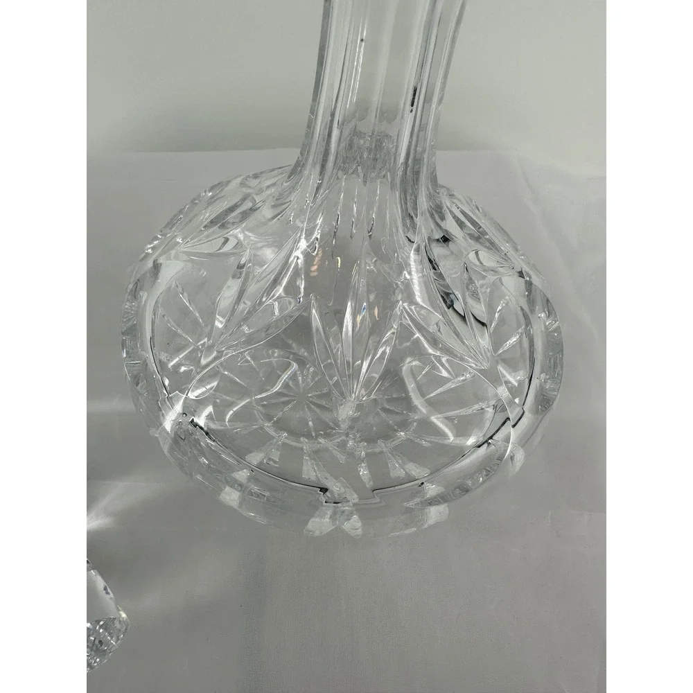 Vintage Cut Lead Crystal Wine Spirits Decanter with Faceted Stopper Clear 9.5in