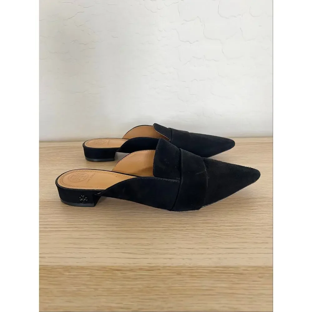Tory Burch Rosalind Lancaster Suede Pointed Toe Mule Black Size 7