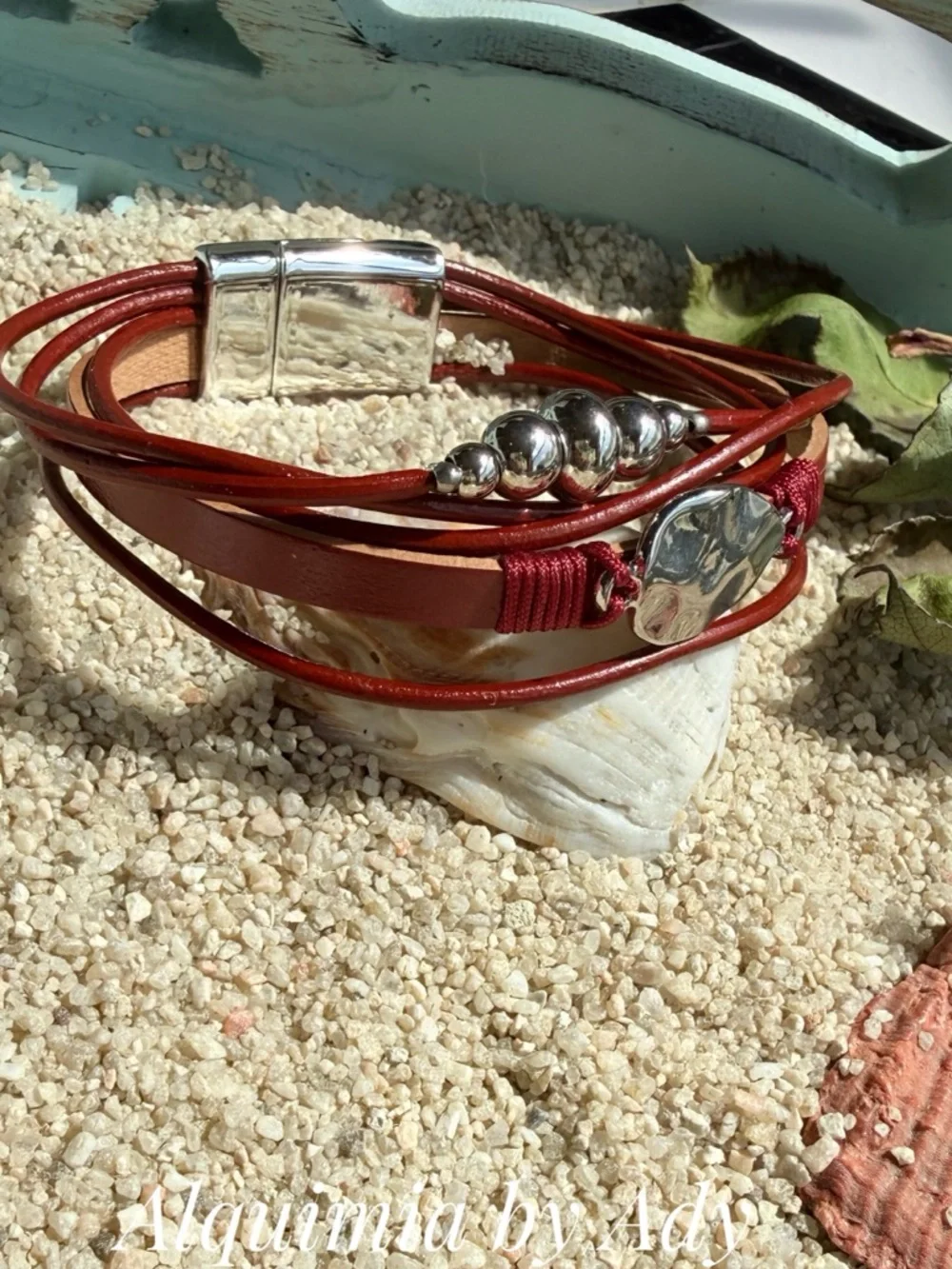 Alquimia Red Multi-Strand Leather Bracelet with Silver Accents