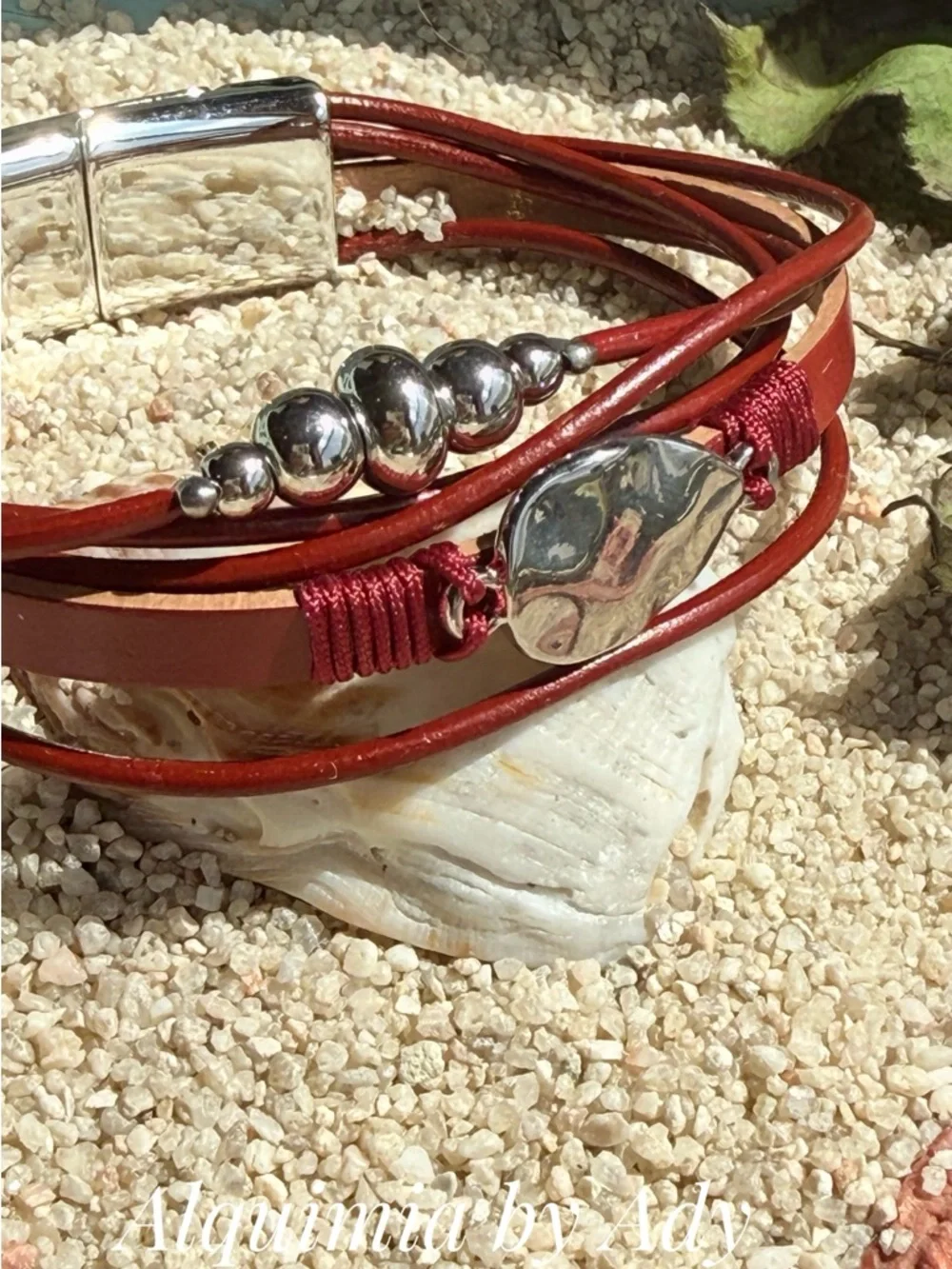 Alquimia Red Multi-Strand Leather Bracelet with Silver Accents