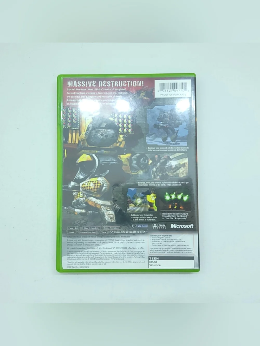 MechAssault (Microsoft Xbox, 2002) Complete With Manual CIB