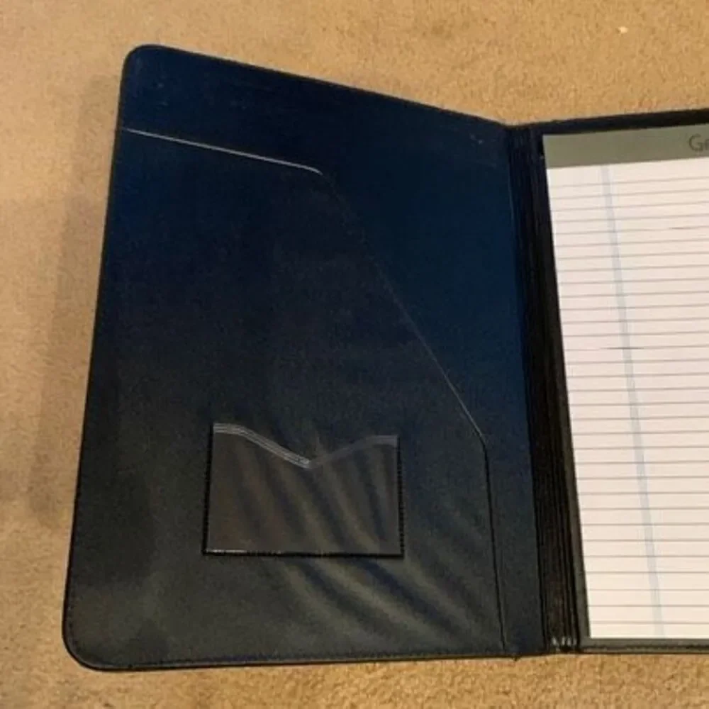 Executive Black Leather Portfolio Folder with Pen Loop - Professional Organizer
