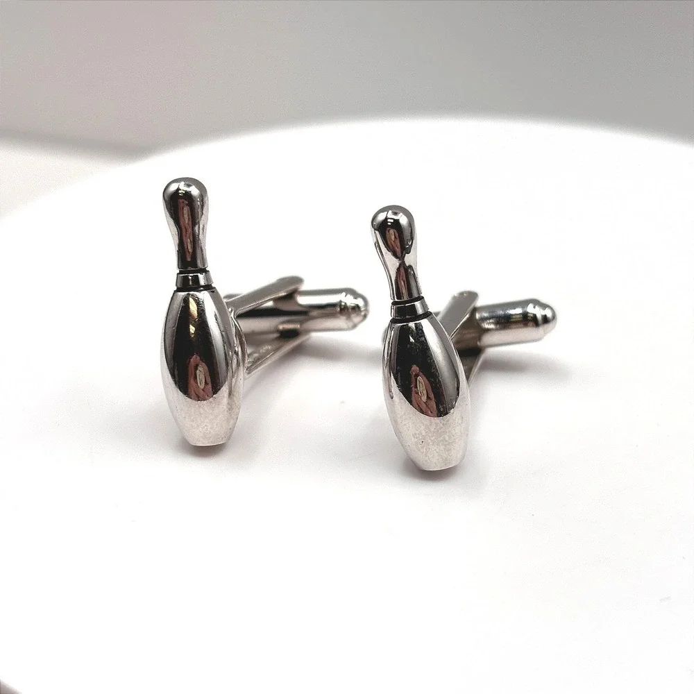 Vintage HICKOK Bowling Pin Cufflinks Silver Tone Novelty Sports Men's U.S.A.