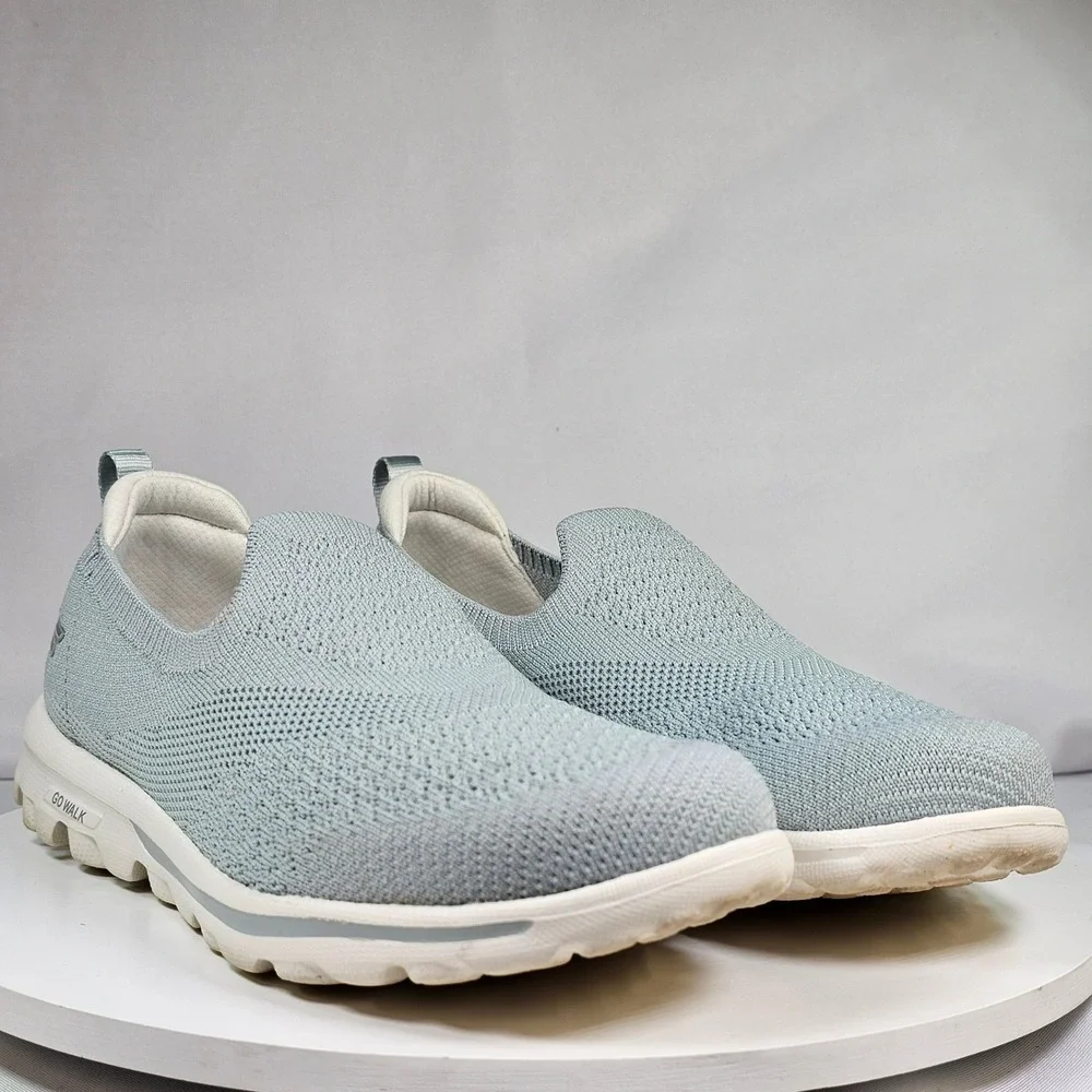 Skechers Go Walk Light Blue Knit Slip On Walking Shoes 125285 Womens 7.5