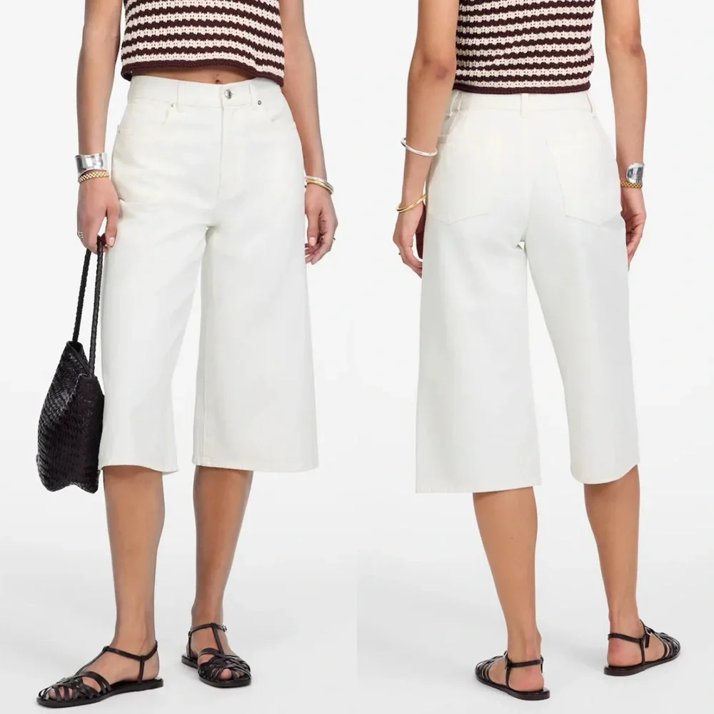 MADEWELL Denim Culottes Size 24 Pure White Wide Leg High Rise Relaxed Boho Retro