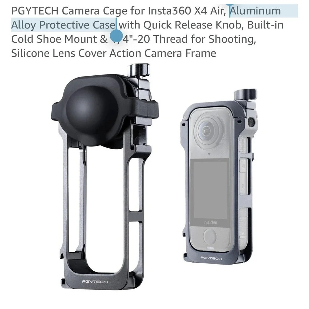 PGYTECH Camera Cage for Insta360 X4. Aluminum‎ Alloy Protective Case