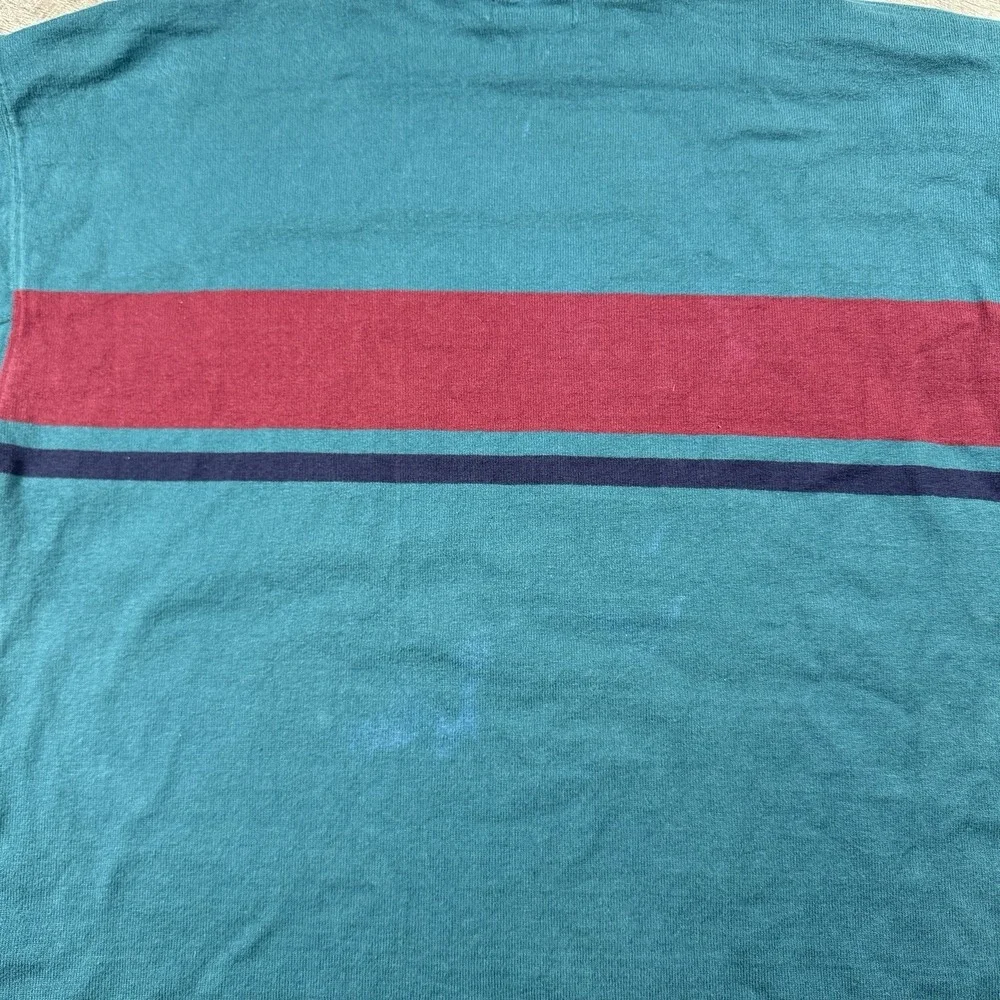 VNTG 80s LL Bean Large Green Blue Knit Sweater Pullover Mock Neck Made In USA