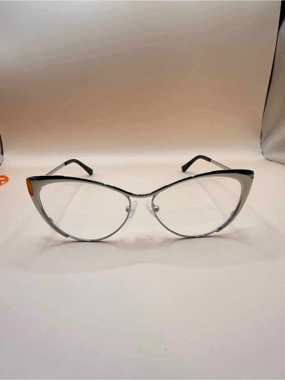 Vooglam Women's Silver Cat-Eye Eyeglasses with Orange Pouch, no prescription