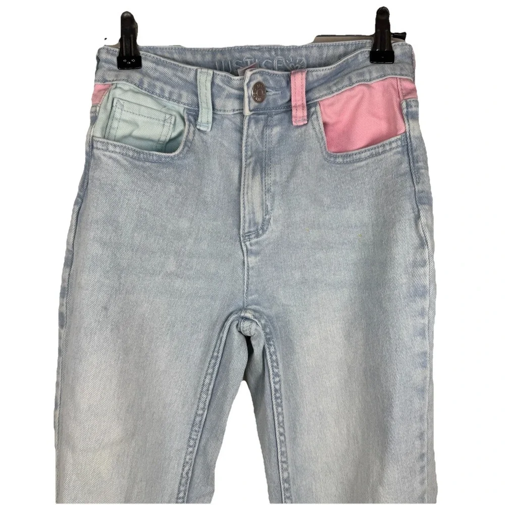 Justice Care Bears Jeans‎ 12Y Flare Leg Colorblock Pastel Y2K Light Wash