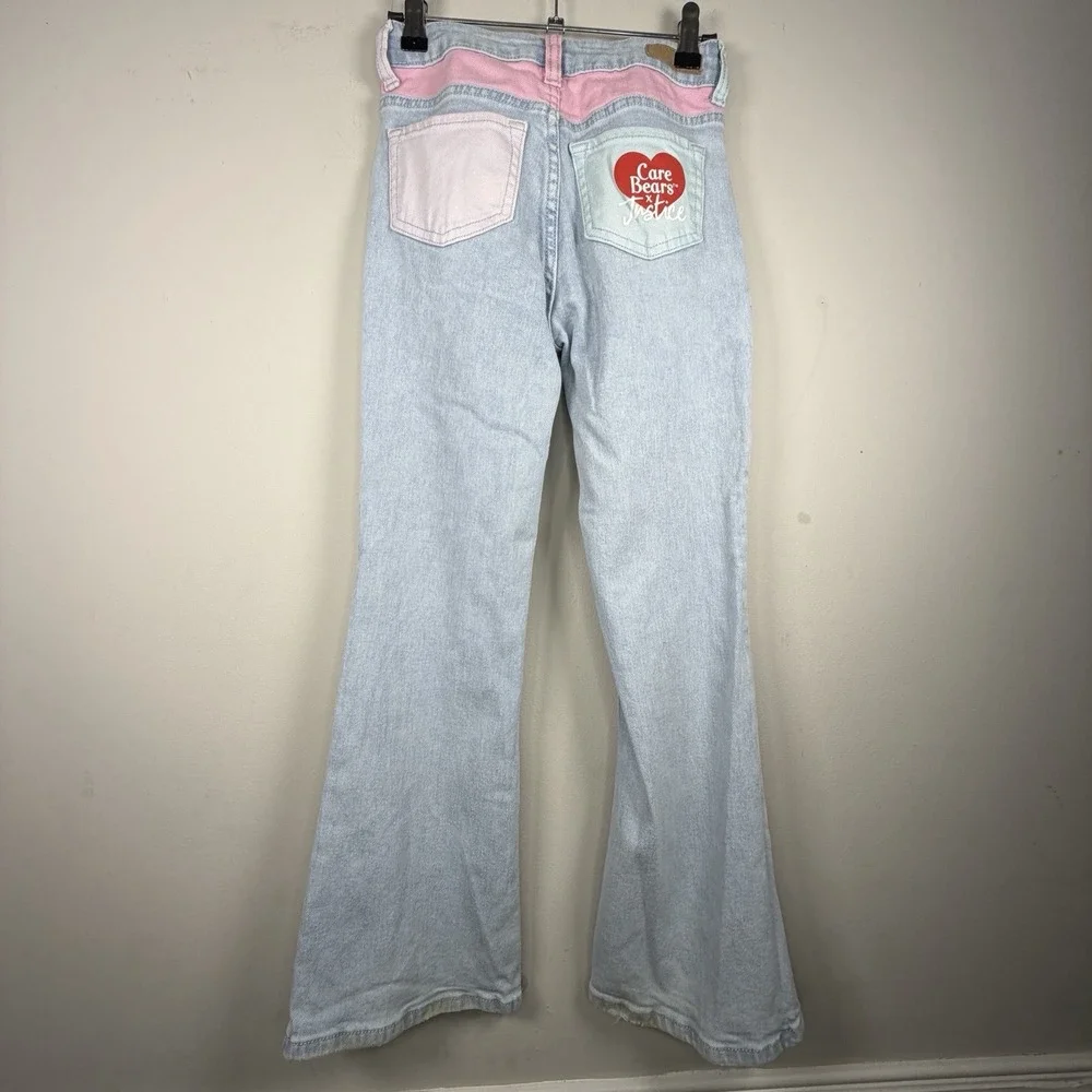 Justice Care Bears Jeans‎ 12Y Flare Leg Colorblock Pastel Y2K Light Wash