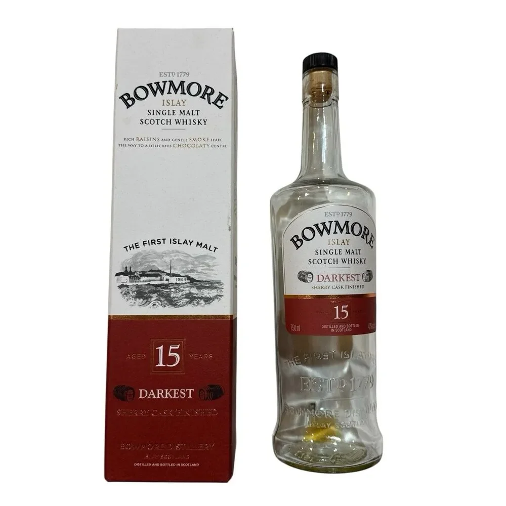 Bowmore Darkest - Empty 15 Year Single Malt Scotch‎ Whisky Bottle, Box + Cork