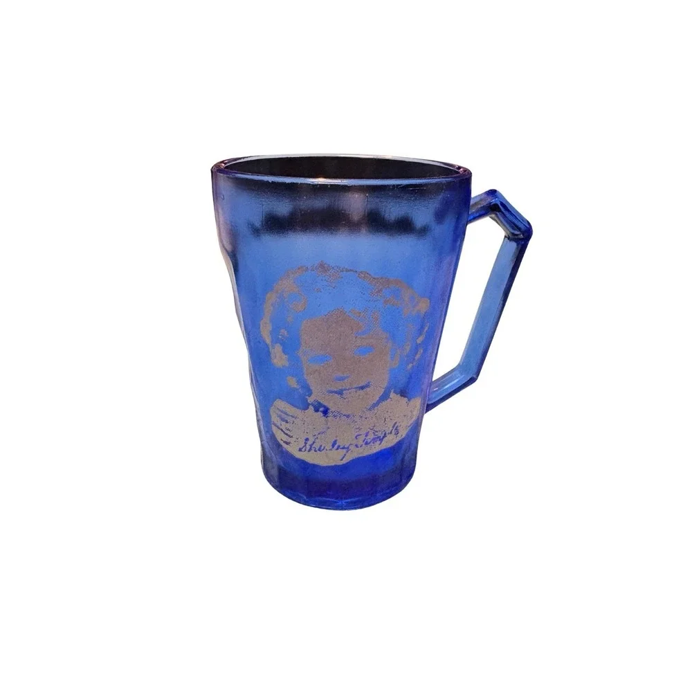 Vintage Blue‎ Depression Glass Shirley Temple Small Pitcher & Cup With Handles