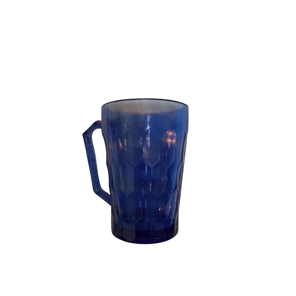 Vintage Blue‎ Depression Glass Shirley Temple Small Pitcher & Cup With Handles