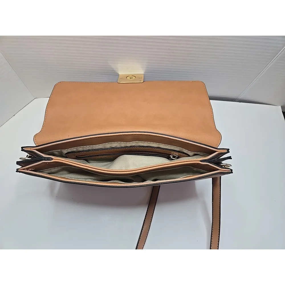 Chelsea28 Vegan Leather Color Block Brown Crossbody Purse Bag