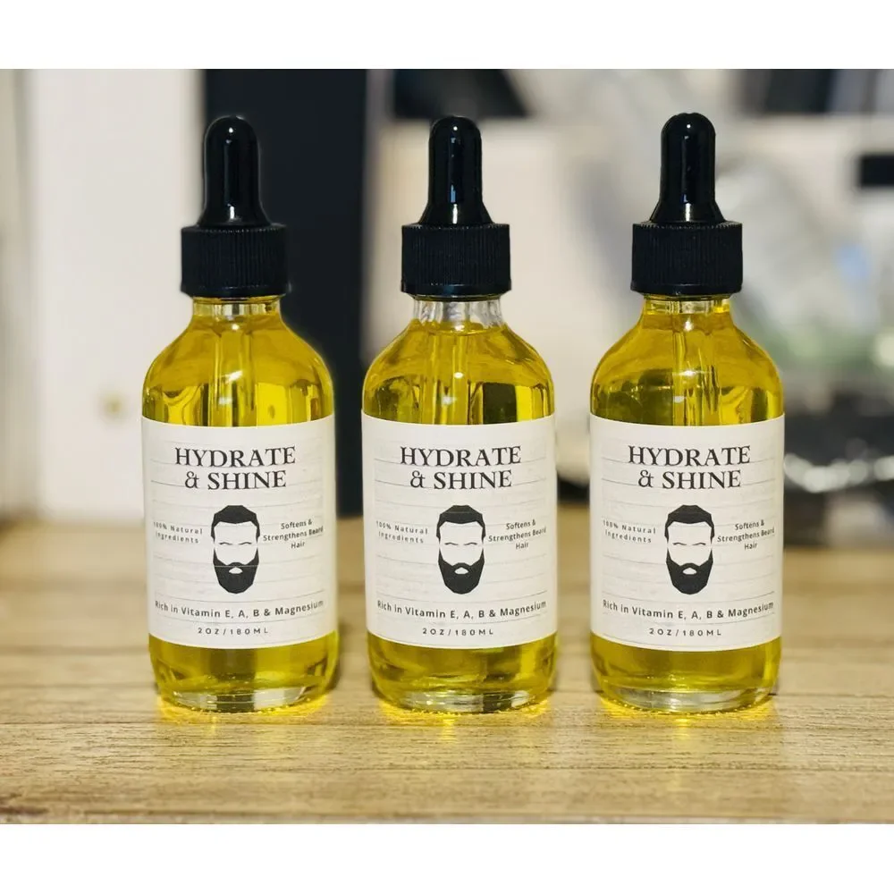 Hydrate & Shine Beard Oil with Vitamins E, A, B‎ & Natural Growth Oil 2oz/60ml