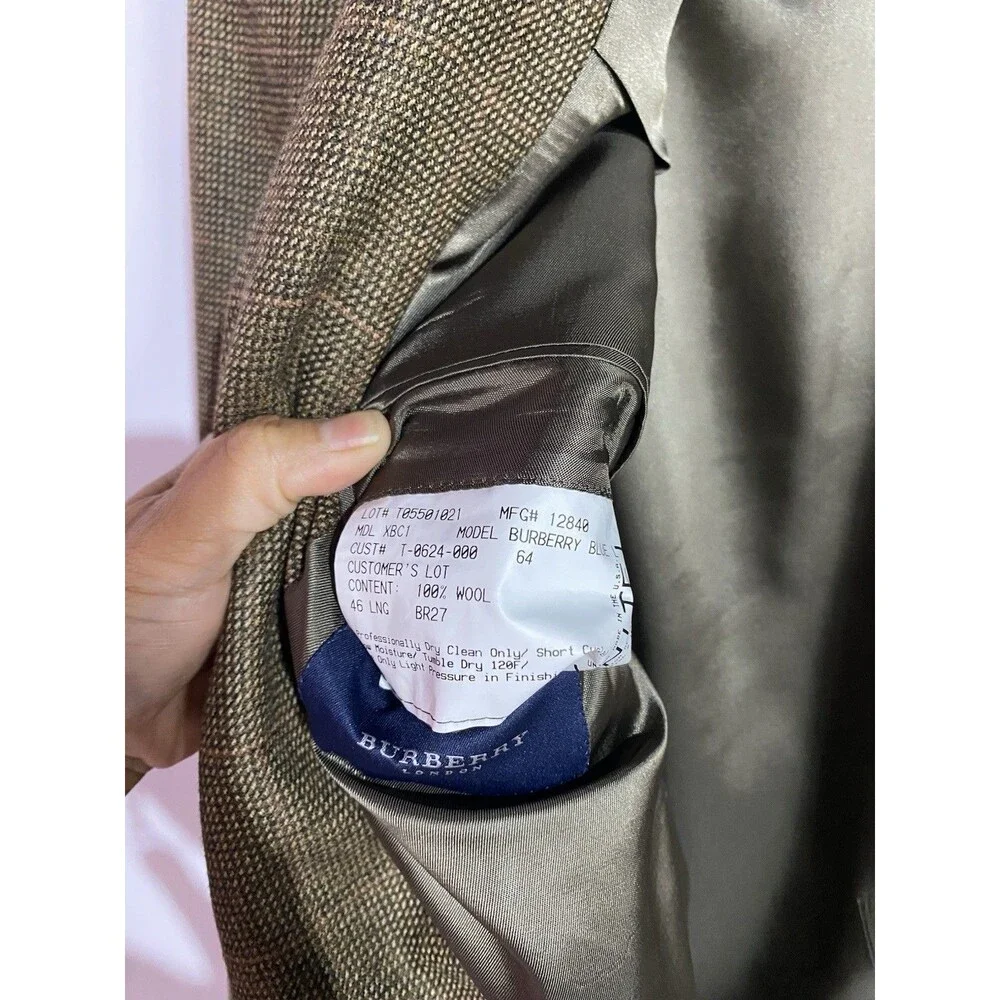 Burberry Blazer‎ Mens 46L Burberry Blue Wool Windowpane Corpcore Office Business